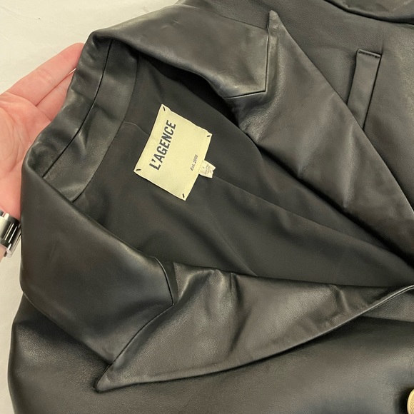L’AGENCE 🖤 Black Lambskin Leather Cropped Blazer - Size 6 - Picture 10 of 11